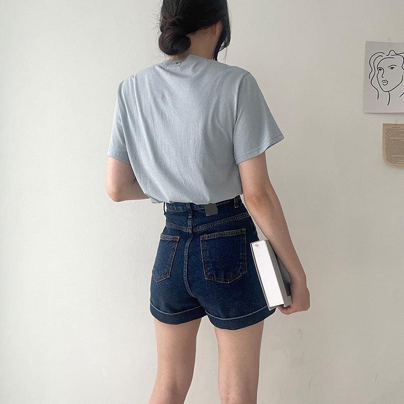 韓製卷邊牛仔短褲<KR>(S-L) - IKIMSTORE