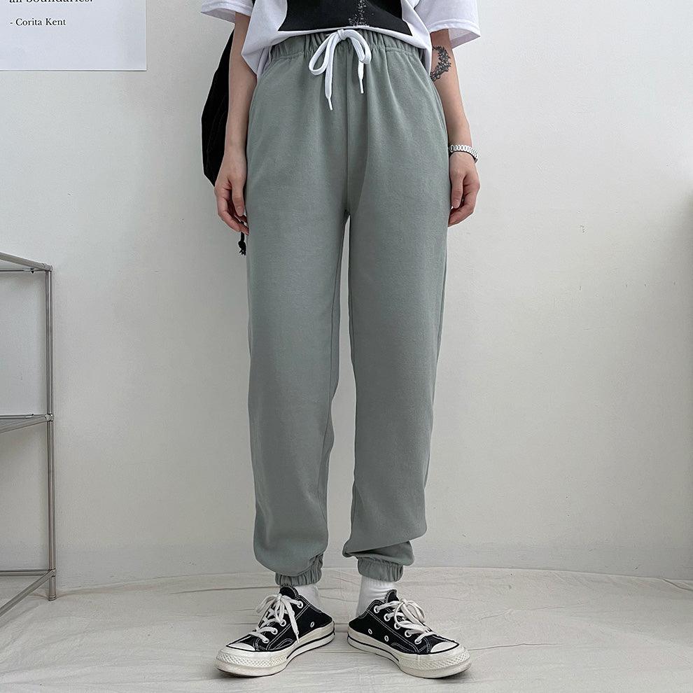 【韓製/S-5XL】高腰鬆緊腰慢跑束腳褲<KR> (14color) - IKIMSTORE