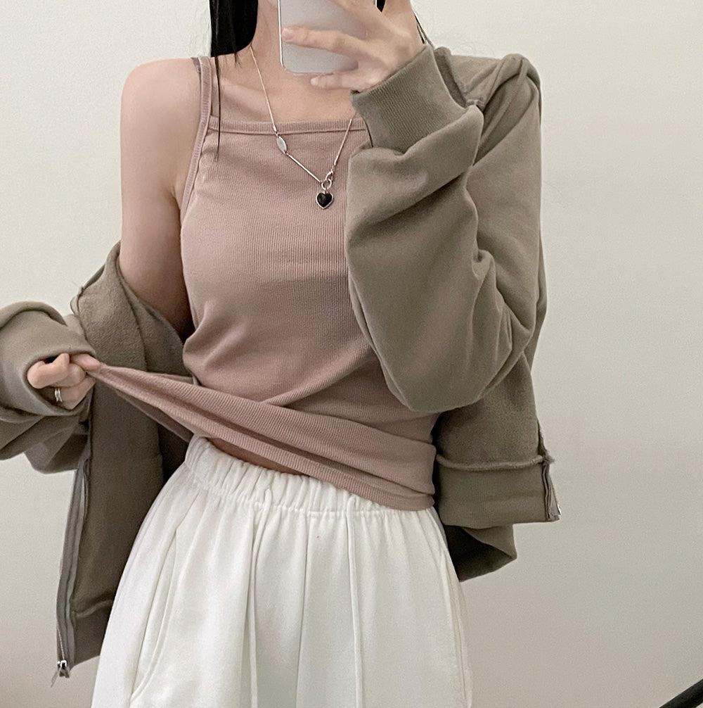 韓製羅紋方領吊帶背心(4color)<KR> - IKIMSTORE