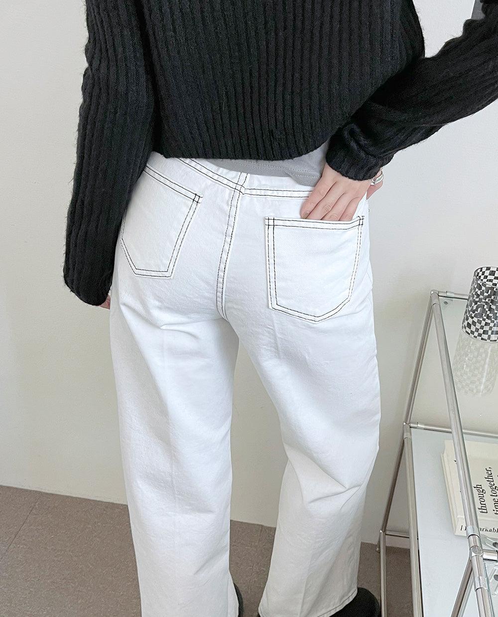 Little Stitch明線牛仔闊腿褲<KR> (S-L) - IKIMSTORE