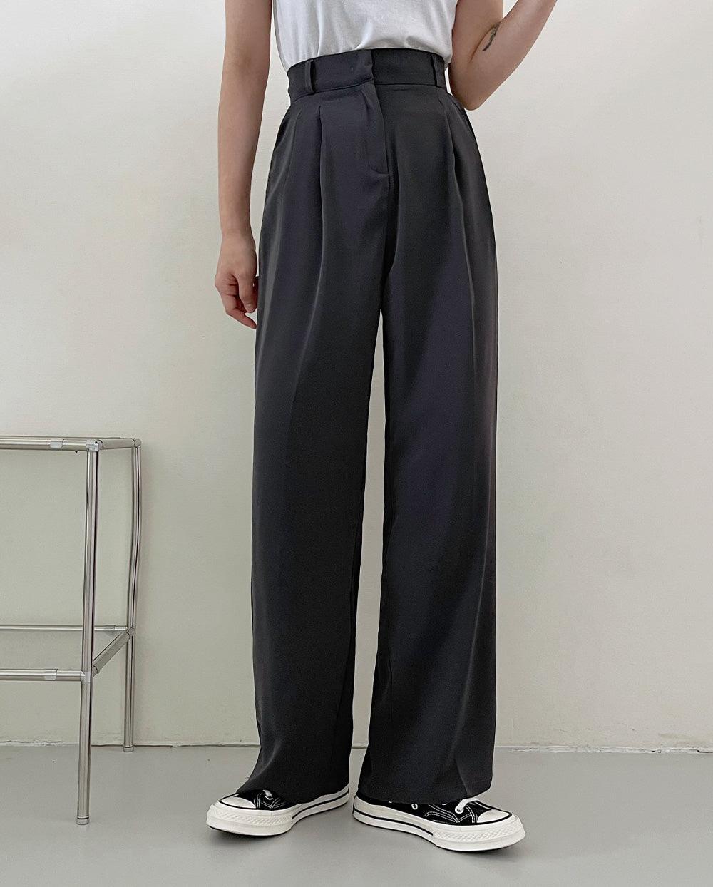 【三種長度/後橡筋腰】兩針褶暗扣西裝褲(S~2XL) - IKIMSTORE