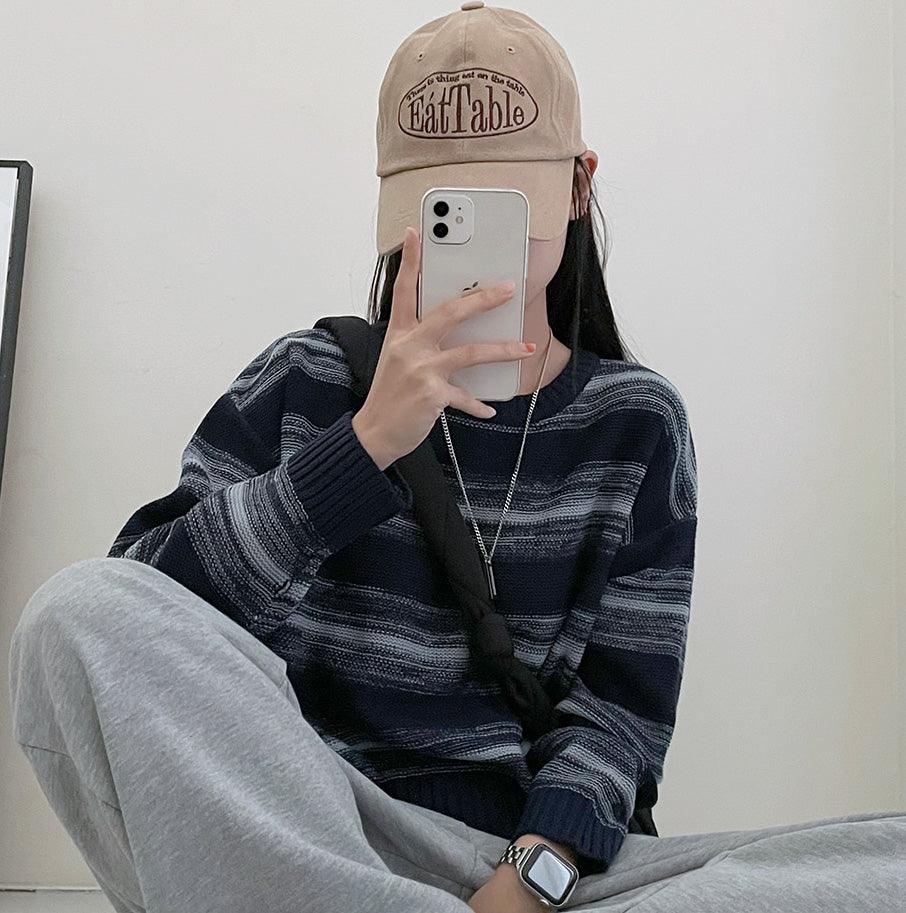 韓製撞色條紋短款針織衫<KR>(4color) - IKIMSTORE