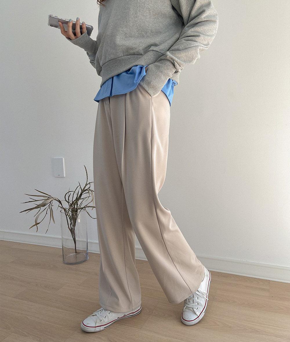 【後鬆緊腰/3種長度】單針褶暗扣西裝闊褲(S-2XL) - IKIMSTORE