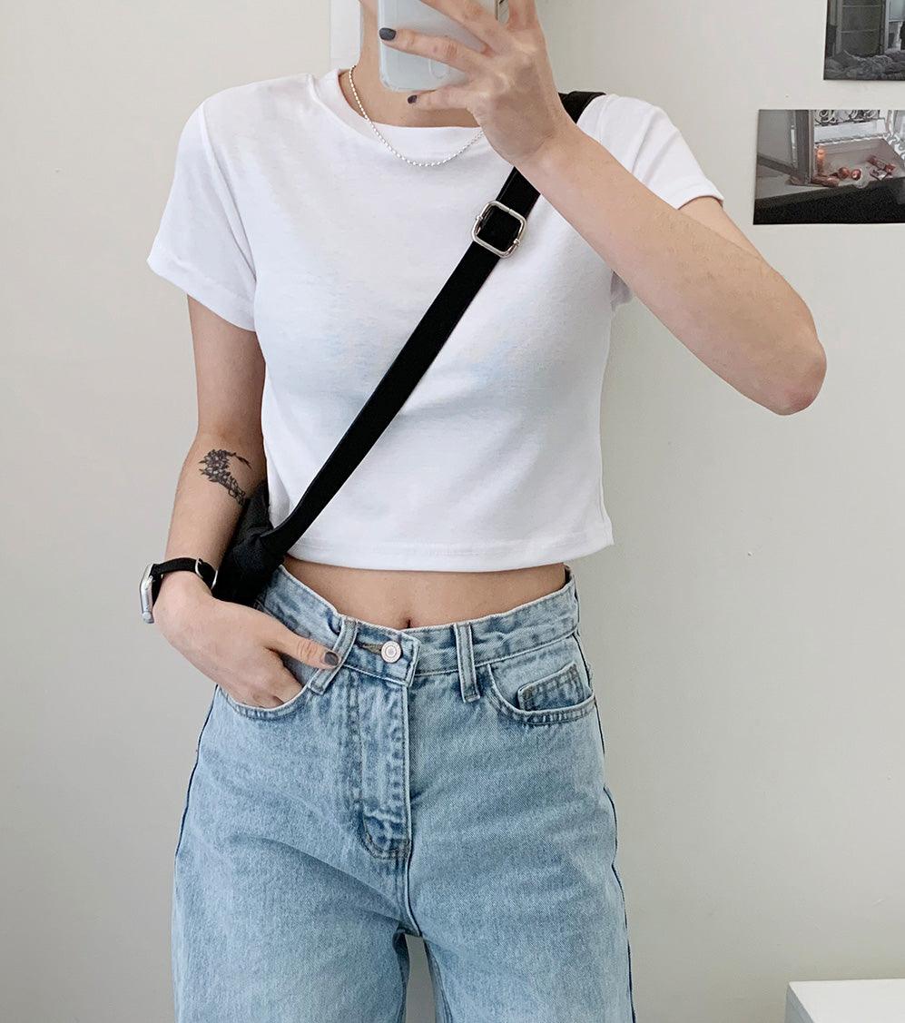 韓製日常棉質crop tee<KR> - IKIMSTORE