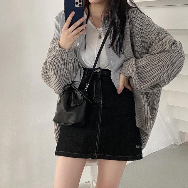 簡約明線牛仔裙<KR> - IKIMSTORE