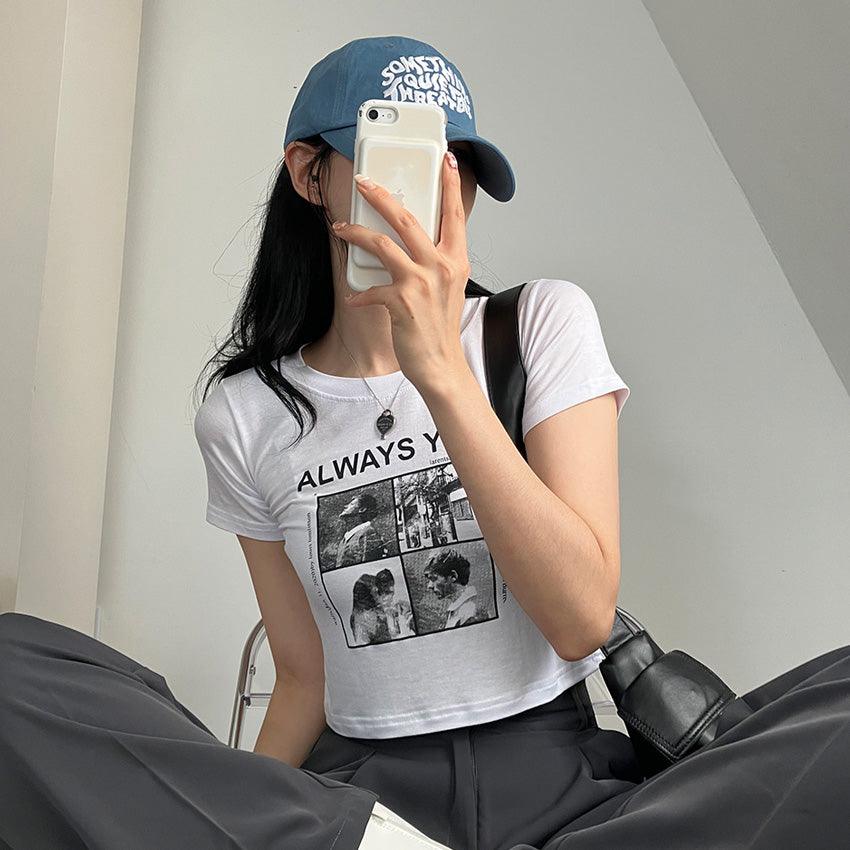 Always You黑白相Crop Tee<KR> - IKIMSTORE