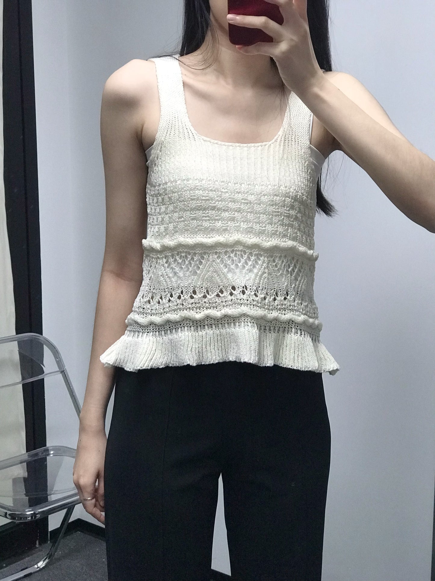 韓製方領粗帶勾花背心<KR> - IKIMSTORE