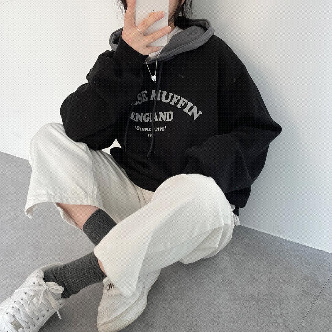 韓製Cheese Muffin拼色連帽衛衣<KR> - IKIMSTORE