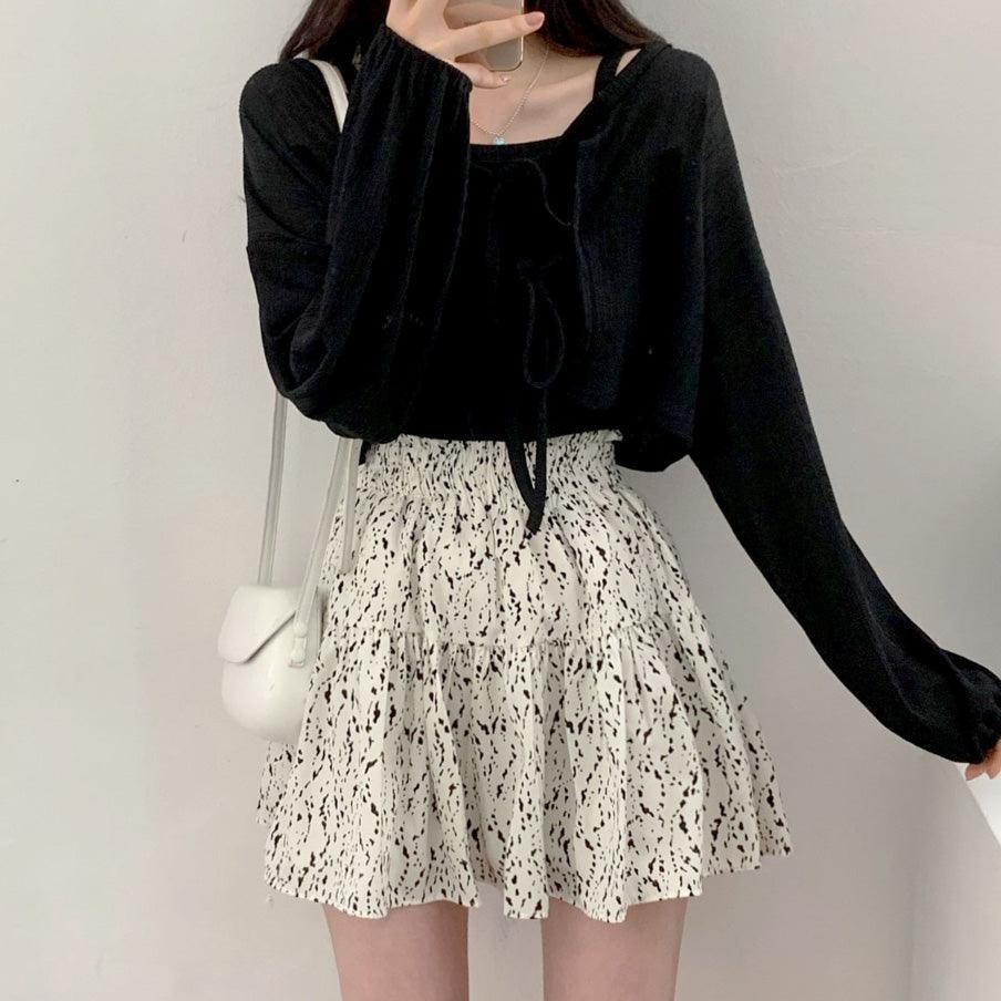 【現貨】蝴蝶結綁帶背心開衫套裝<KR> - IKIMSTORE