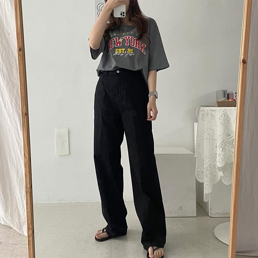 韓製高腰休閒牛仔寬褲<KR>(S-L/3color) - IKIMSTORE