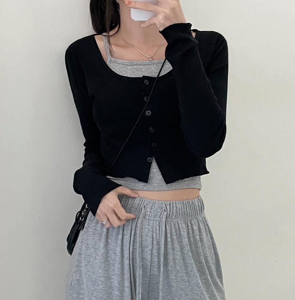 韓製氣質方領羅紋開衫<KR> - IKIMSTORE