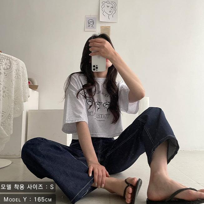 【現貨黑M】明線闊腳牛仔褲 <KR> (S-L) - IKIMSTORE