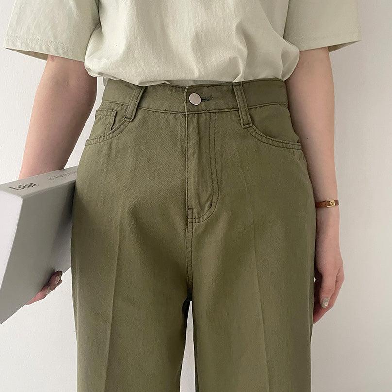 韓製高腰休閒牛仔寬褲<KR>(S-L/3color) - IKIMSTORE