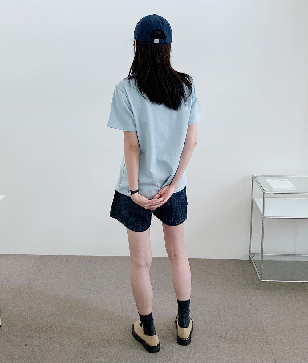 🧊【涼感/後橡筋腰!】兩針褶原色牛仔短褲<KR>(S~2XL) - IKIMSTORE