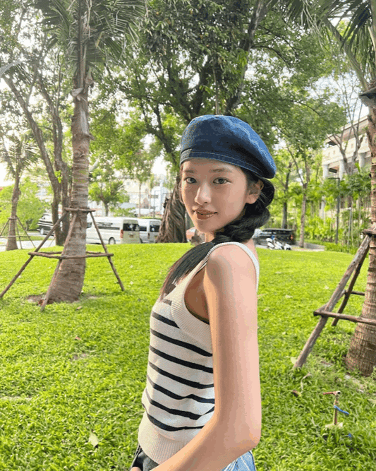 【現貨/安俞真同款】韓製明線牛仔貝雷帽<KR>