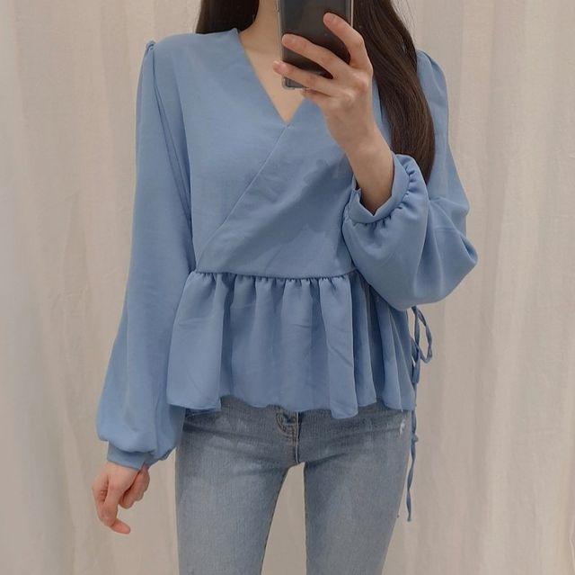 【現貨黑、白】韓製氣質綁帶雪紡衫 <KR> - IKIMSTORE