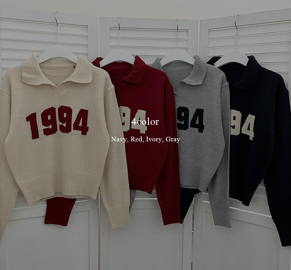 【現貨ivory, navy】韓製1994翻領針織上衣<KR> - IKIMSTORE