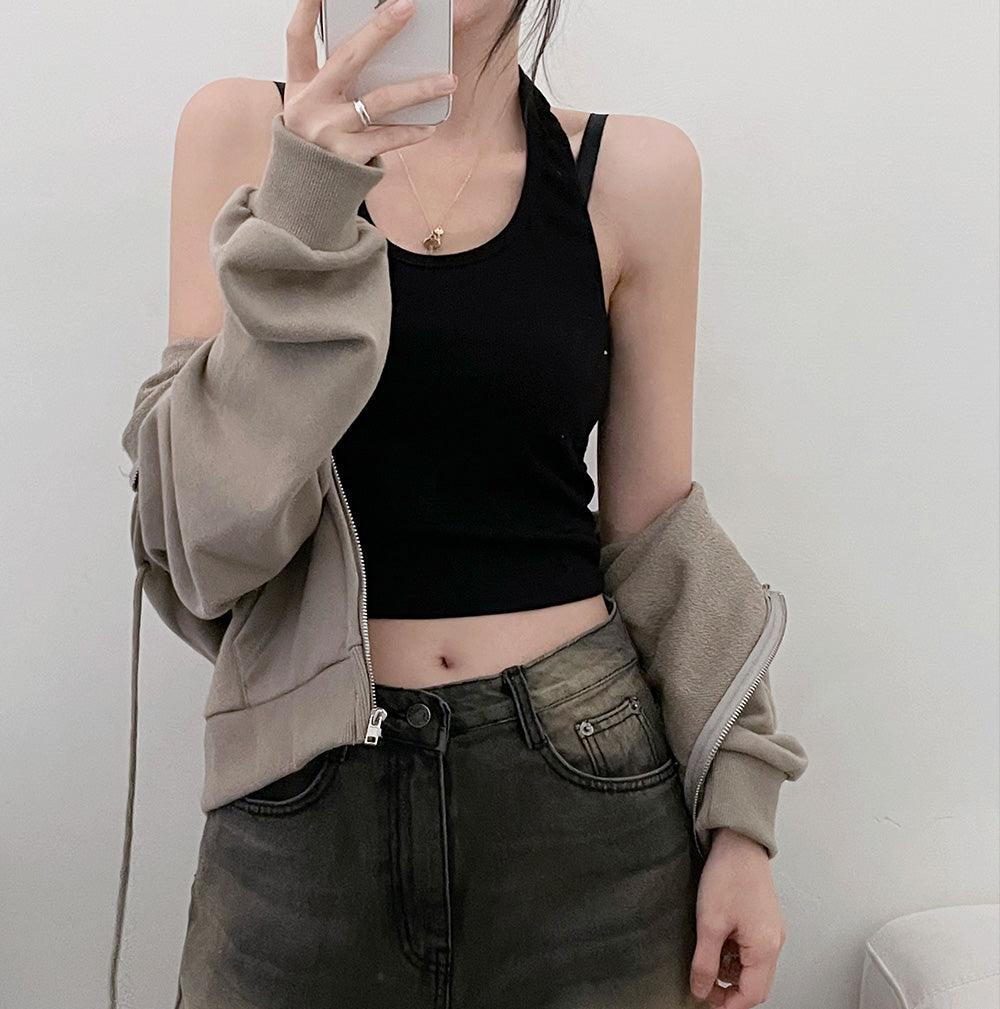 韓製羅紋掛脖背心(3color)<KR> - IKIMSTORE