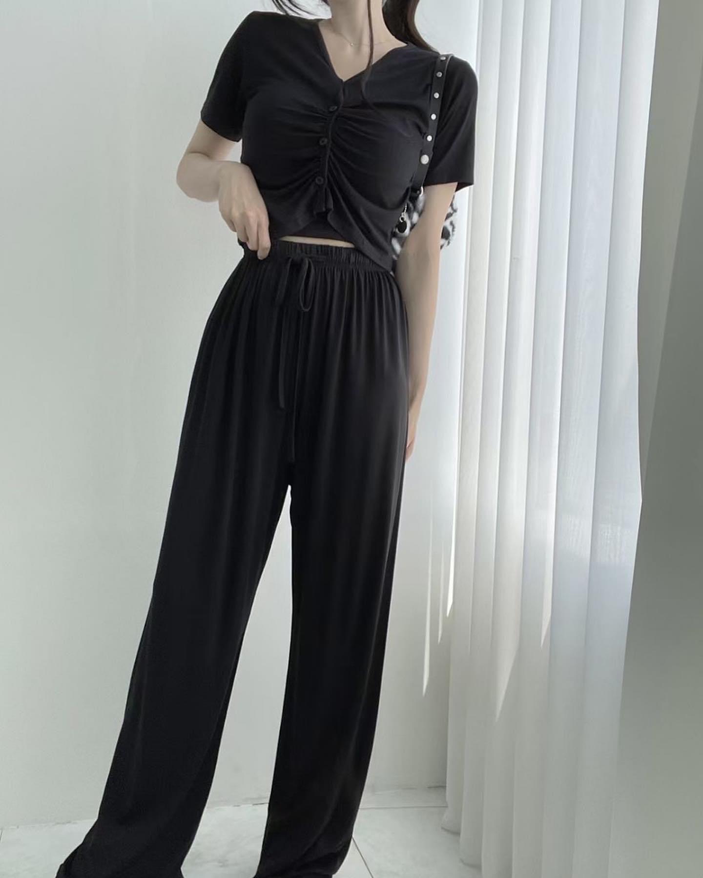 抓皺外套背心褲子休閒套裝♡三件套<KR> - IKIMSTORE