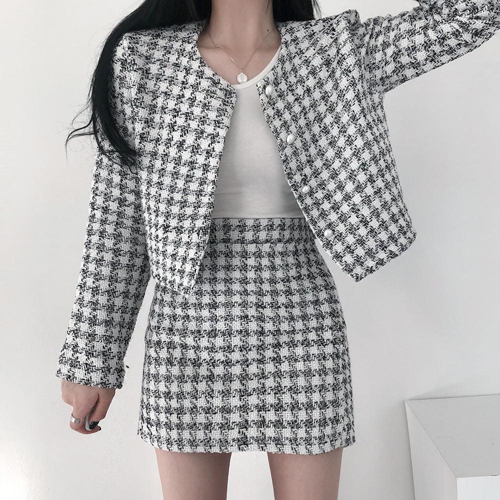 韓製氣質千鳥格紋套裝<KR> - IKIMSTORE