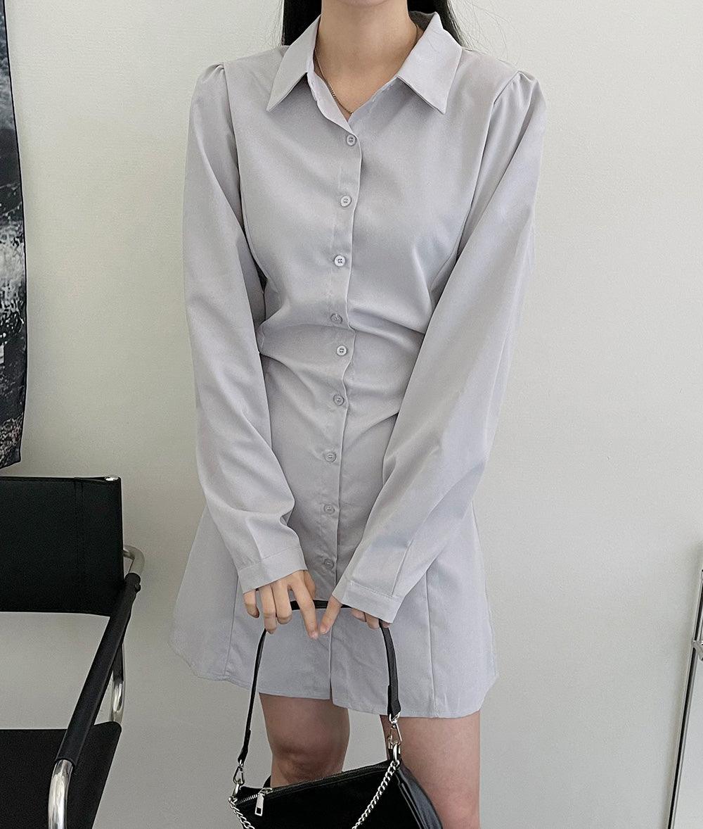 韓系棉質恤衫迷你連衣裙(3color) - IKIMSTORE