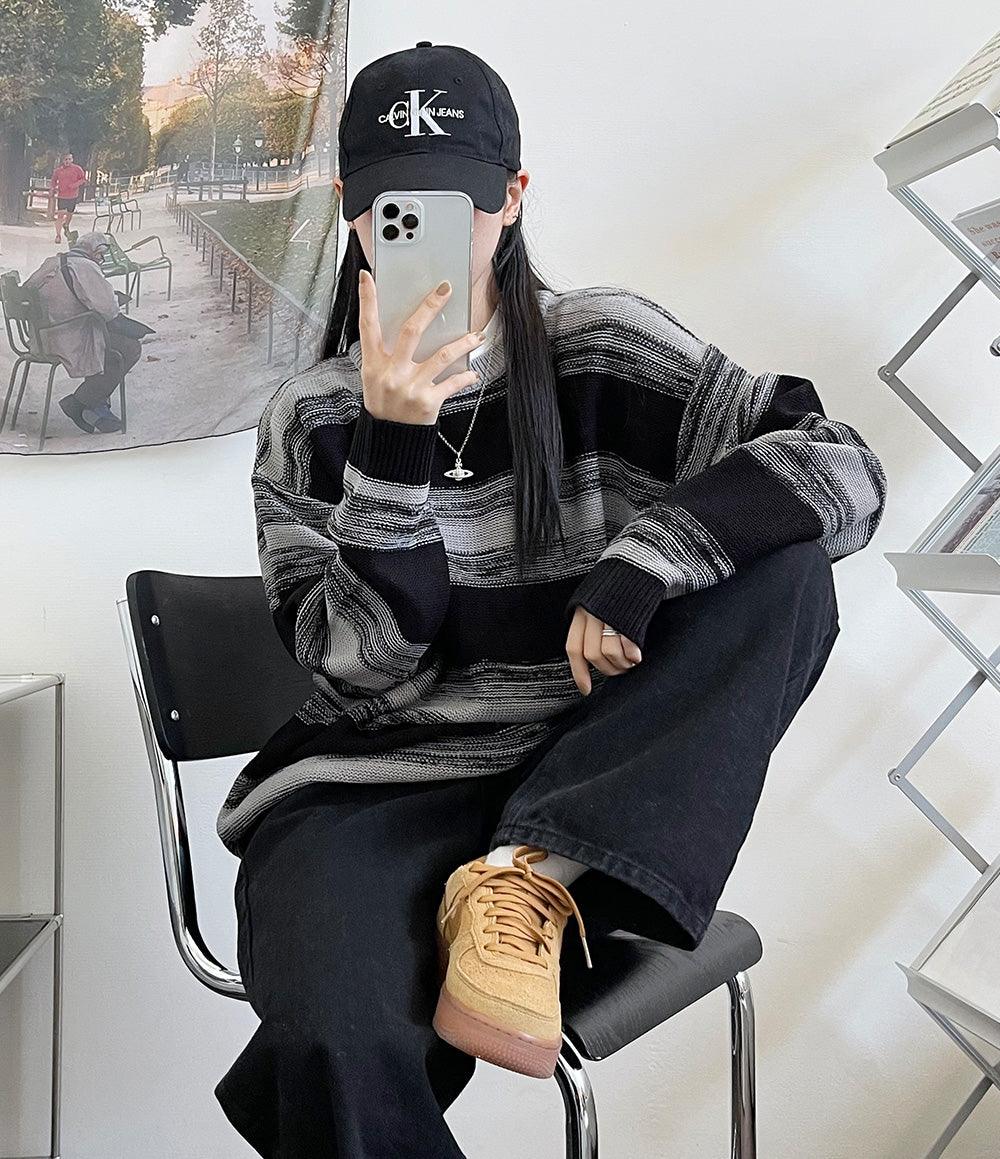 韓製寬鬆撞色條紋針織上衣<KR> - IKIMSTORE