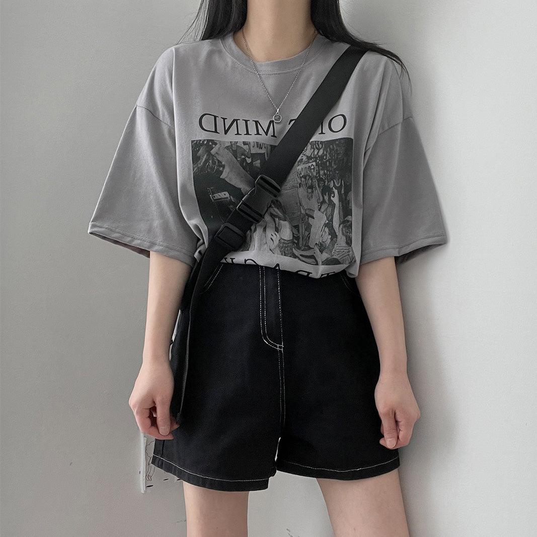 明線牛仔短褲🪡後橡筋腰 (S/ M) - IKIMSTORE
