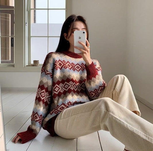 圖騰拼色針織衫 - IKIMSTORE