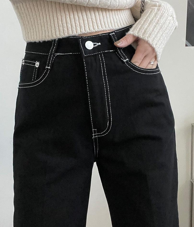 Little Stitch明線牛仔闊腿褲<KR> (S-L) - IKIMSTORE