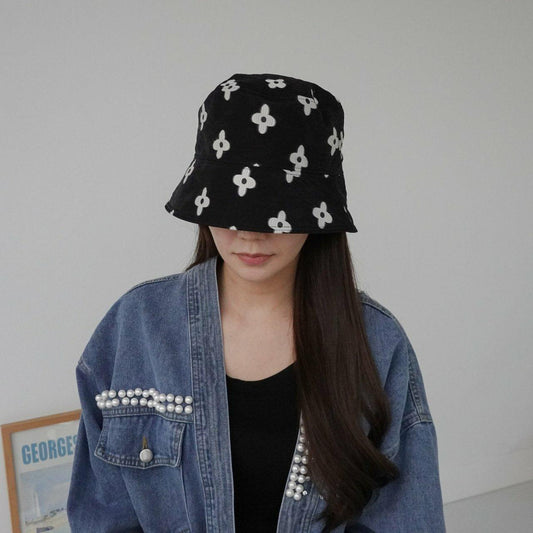 【現貨黑】🌼花花刺繡漁夫帽<KR> - IKIMSTORE