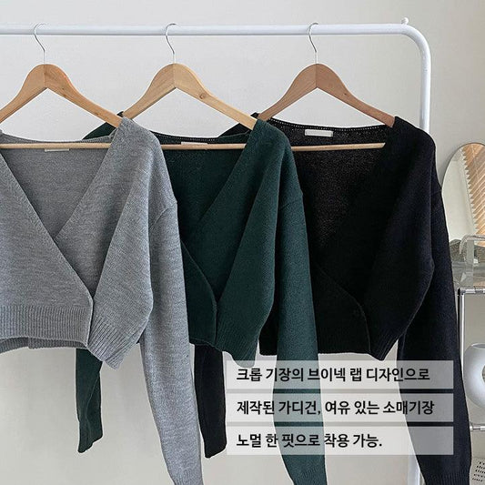 韓製交叉單扣短款針織開衫<KR> - IKIMSTORE