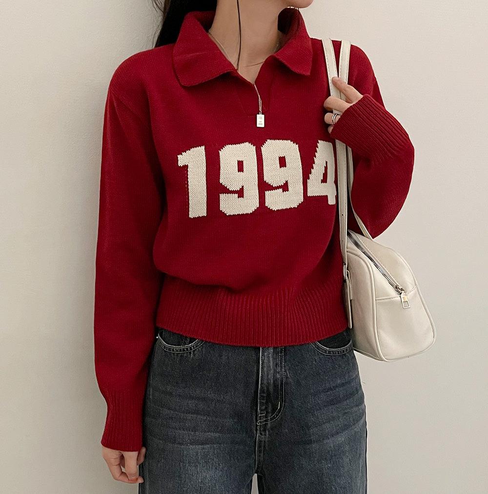 【現貨ivory, navy】韓製1994翻領針織上衣<KR> - IKIMSTORE