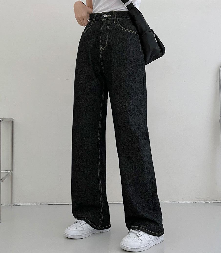 明線直筒牛仔褲(2color) - IKIMSTORE