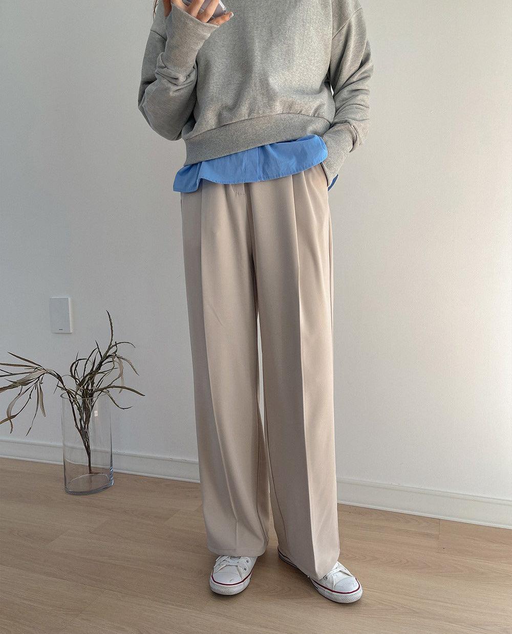 【後鬆緊腰/3種長度】單針褶暗扣西裝闊褲(S-2XL) - IKIMSTORE