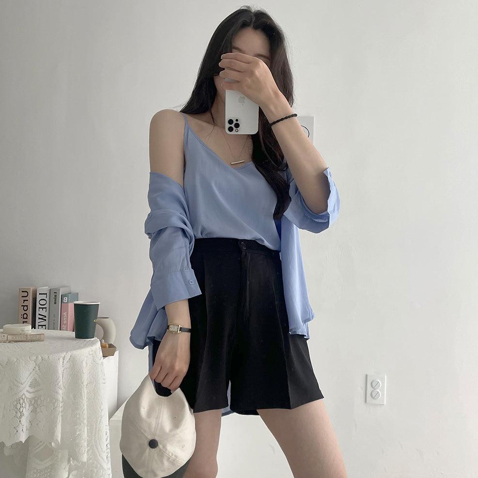 褶位後腰橡筋西裝短褲<KR> - IKIMSTORE
