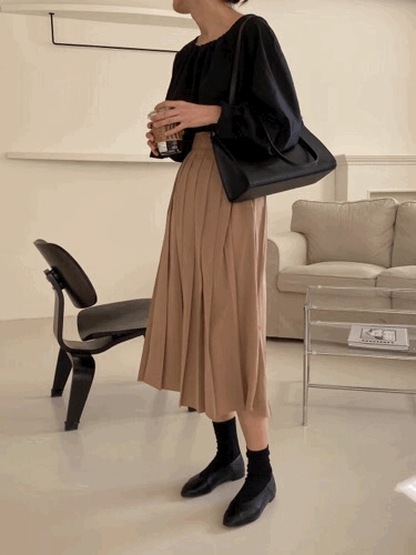 高貴氣質百摺雪紡長裙 <KR> - IKIMSTORE