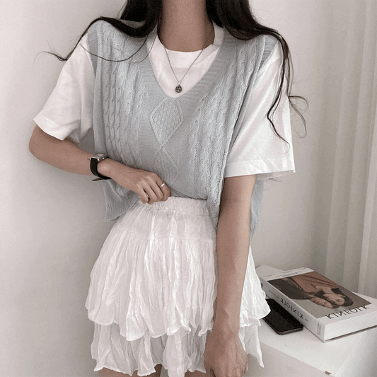 【薄款】夏季短款V領針織背心 - IKIMSTORE