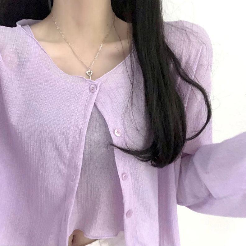 【現貨黑】涼感薄款♡ 木耳花邊背心外套SET - IKIMSTORE