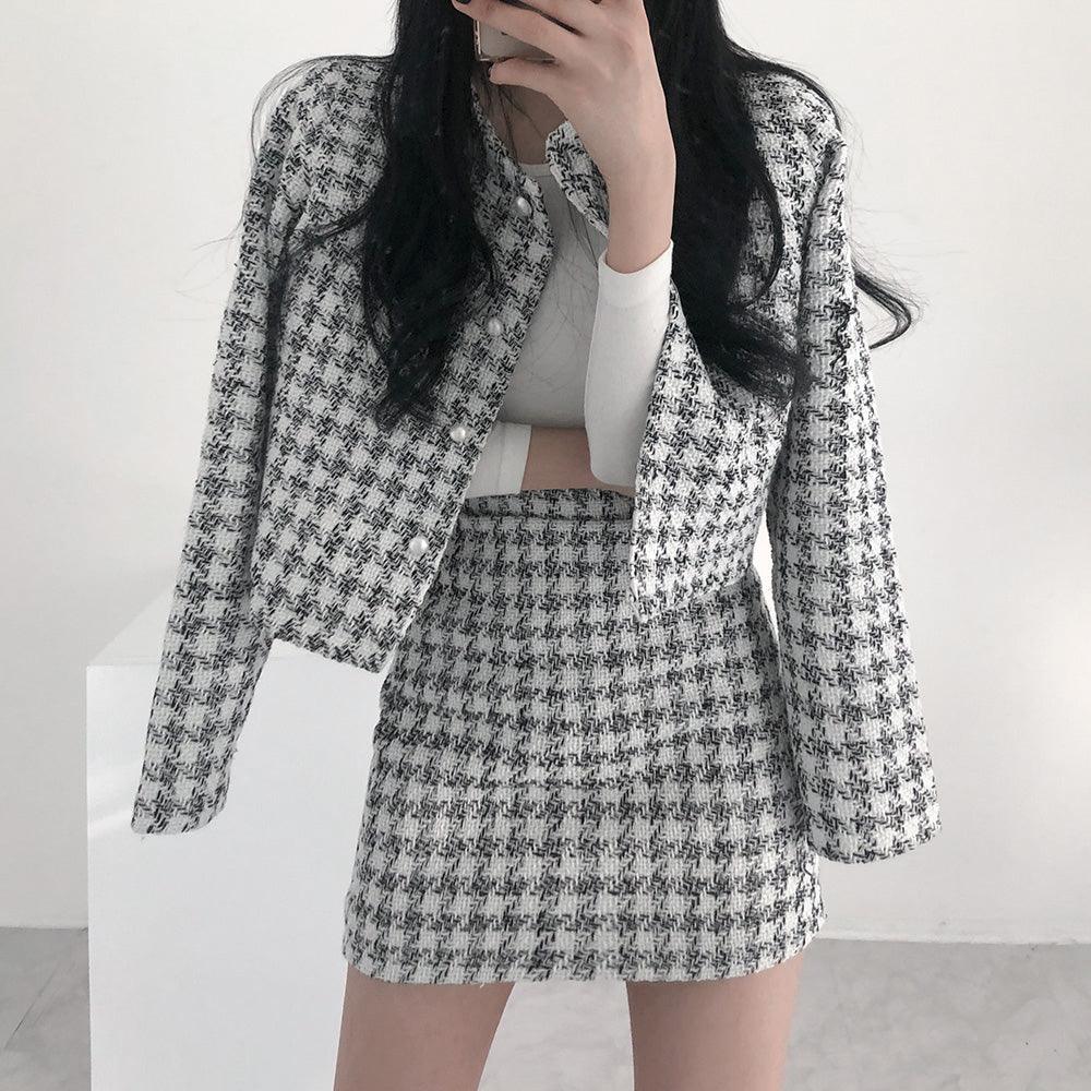 韓製氣質千鳥格紋套裝<KR> - IKIMSTORE