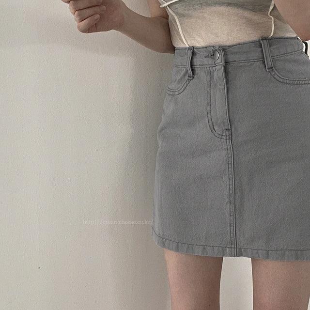 簡約明線牛仔裙<KR> - IKIMSTORE