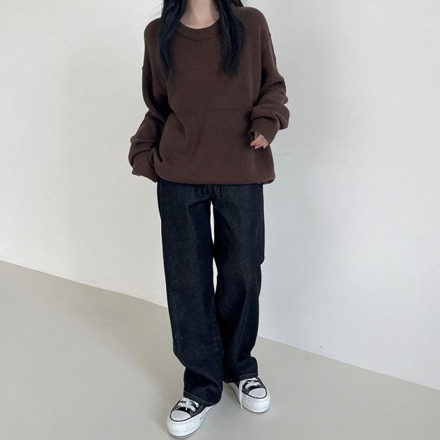 莫蘭迪高級灰黑系牛仔闊褲<KR> - IKIMSTORE