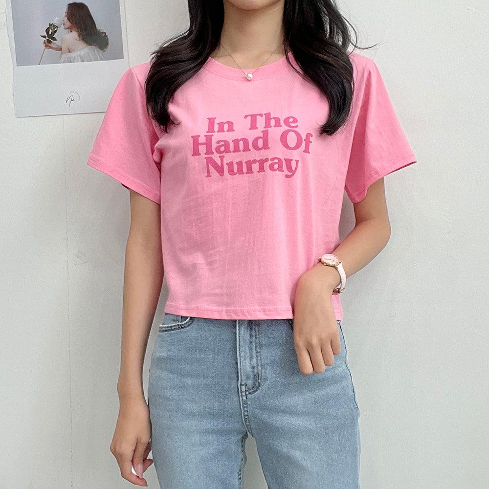 🍬【糖果色】韓製Nurray印字短款T恤<KR>(現貨purple) - IKIMSTORE