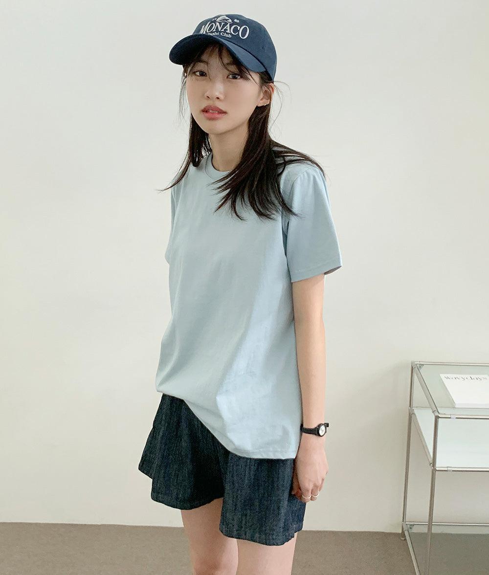 🧊【涼感/後橡筋腰!】兩針褶原色牛仔短褲<KR>(S~2XL) - IKIMSTORE