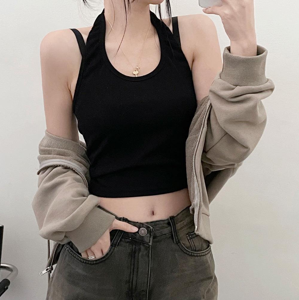 韓製羅紋掛脖背心(3color)<KR> - IKIMSTORE