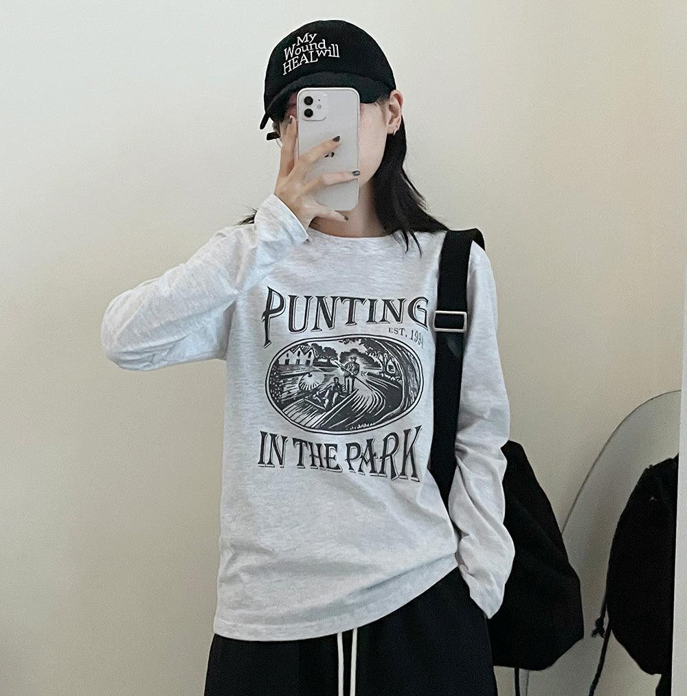 Punting復古印花長袖T恤<KR> - IKIMSTORE