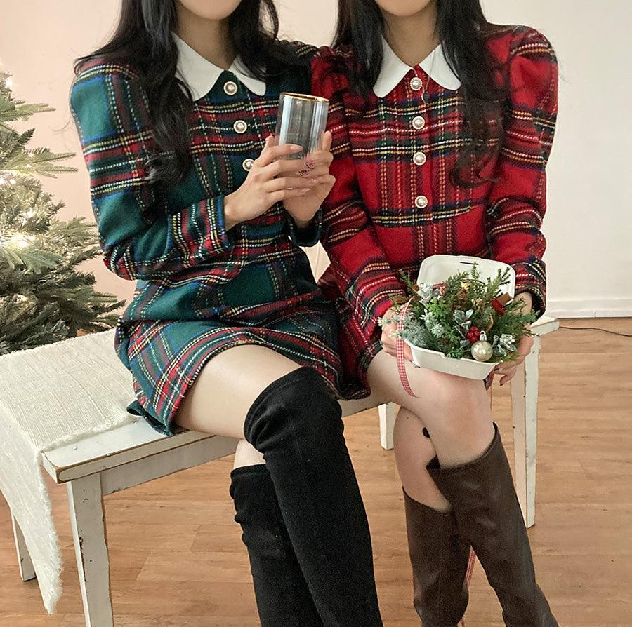 🥂節日格紋迷你連衣裙<KR> - IKIMSTORE