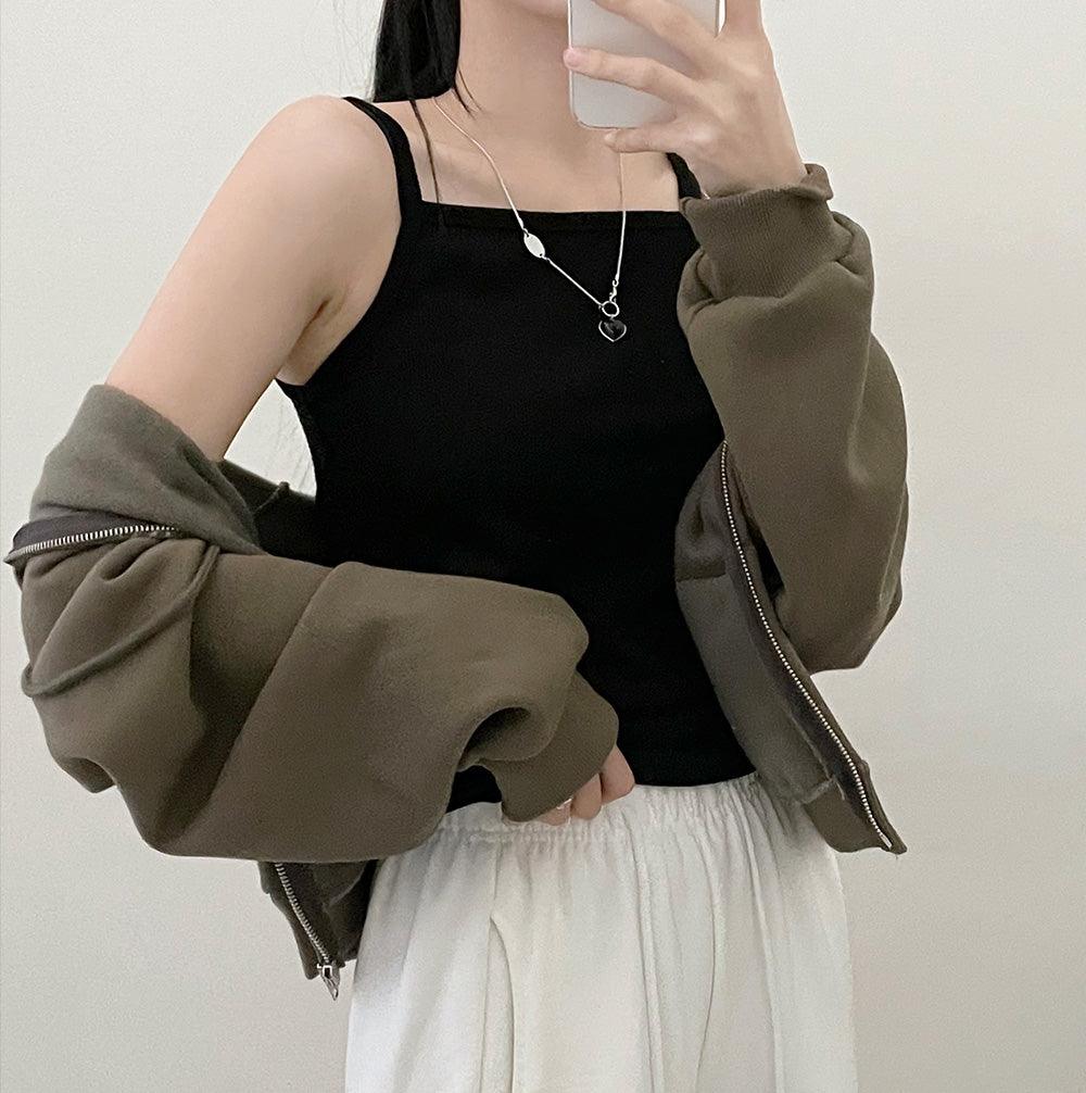 韓製羅紋方領吊帶背心(4color)<KR> - IKIMSTORE