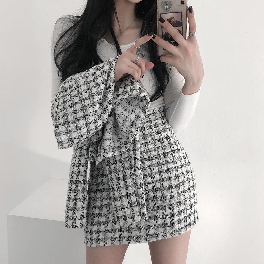 韓製氣質千鳥格紋套裝<KR> - IKIMSTORE