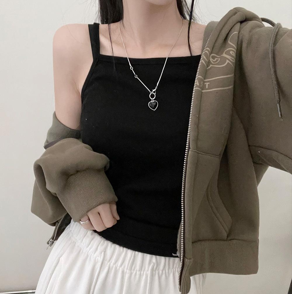 韓製羅紋方領吊帶背心(4color)<KR> - IKIMSTORE