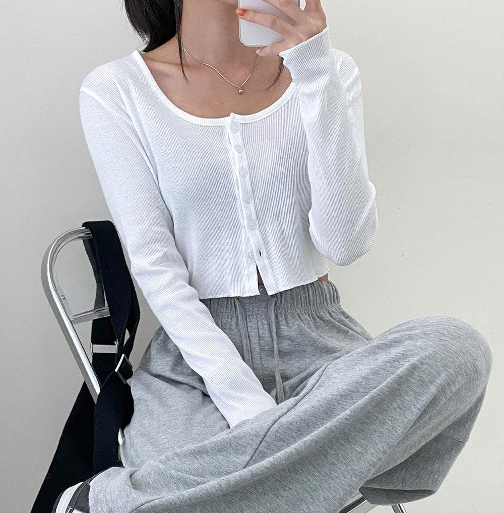 韓製氣質方領羅紋開衫<KR> - IKIMSTORE